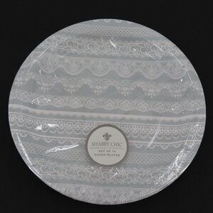 Shabby Chic Rachel Ashwell 9in Paper Plates 16 Count Gray White Lace Design NEW